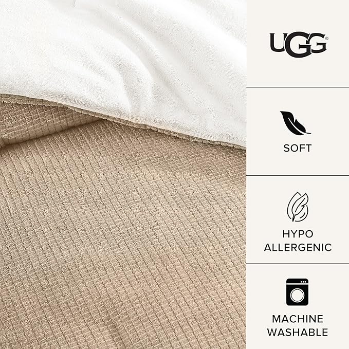UGG Remina Comforter Set 5 Piece Bed in a Bag with Throw Blanket, Decorative Pillow, Shams, and Reversible Comforter Hypoallergenic Washable Luxury Warm Fluffy Bedding Set, Full/Queen, Brown Birch