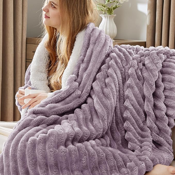 Bedsure Sherpa Blanket Twin Size for Couch - Super Soft, Cozy Fleece Thick Warm Blanket for Winter, GentleSoft Plush & Fluffy Throw Gift for Women, Home Room Decor, Purple, 60x80 Inches
