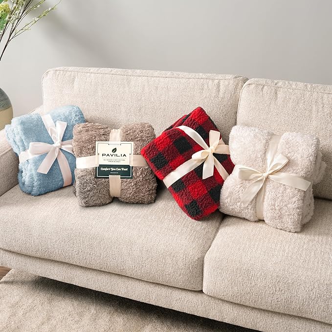 PAVILIA Sherpa Throw Blanket for Couch Sofa, Dusty Slate Blue Fluffy Warm Plush Blanket for Bed, Cozy Super Soft Lightweight Throw, Fuzzy Decorative Blanket, All Season Home, 50x60