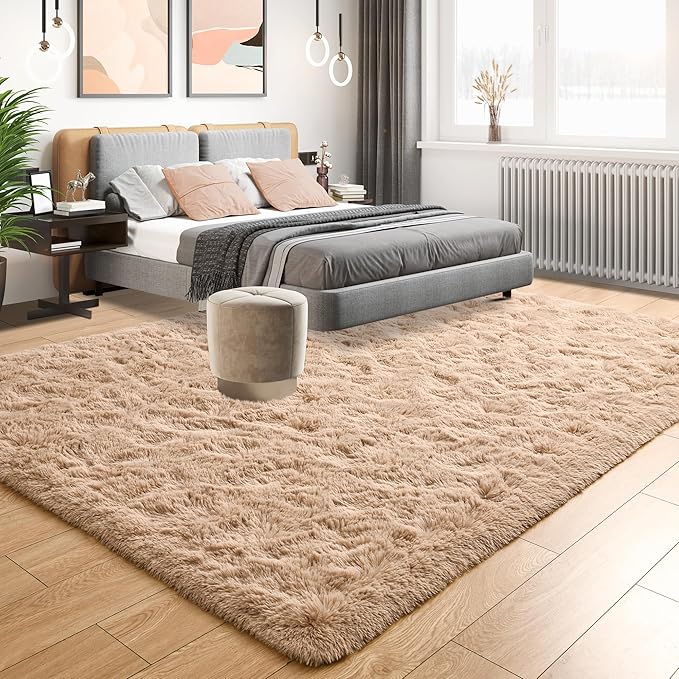Tepook Area Rugs 9x12 for Living Room, Super Soft Fluffy Rugs for Bedroom, Modern Shaggy Rug Fuzzy Carpets for Kids, Plush Indoor Nursery Home Decor Rug with Non-Slip Bottom, Beige