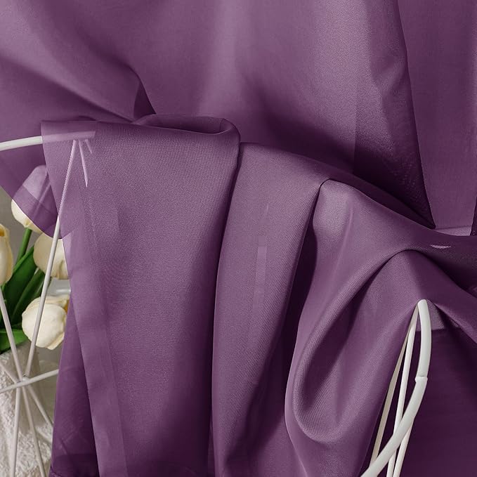 OVZME Plum Sheer Curtains 63 Inches Long 2 Panels - Soft Light Filtering Window Sheer Panels for Living Room/Bedroom, Top Dual Rod Pocket, 1 Pair, Each 42Wx63L Inches