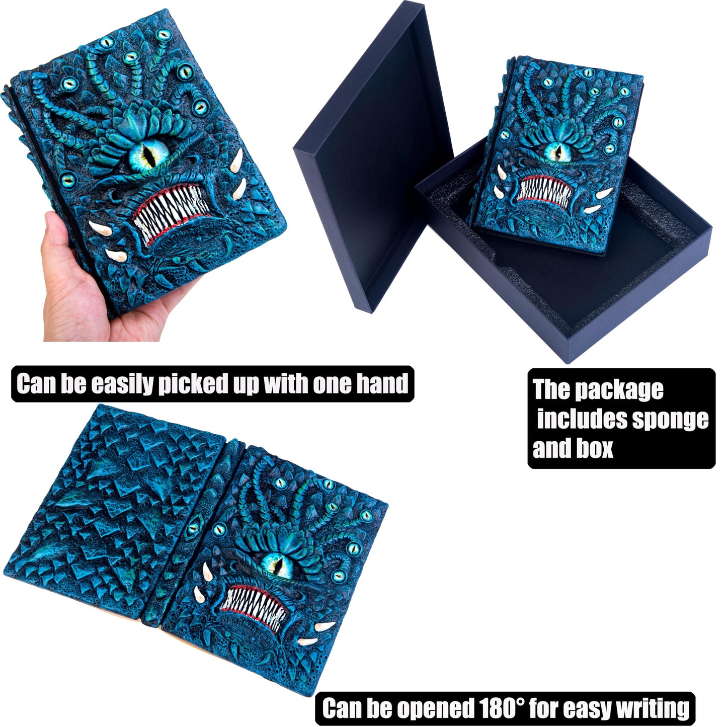 Handmade The Eye Devil of Tentacle Embossed Journal,Resin Engraving Notebook,Blank Paper,Hardcover Travel Diary for Writing,Sketchbook,Collection,Creative gifts,Decoration Diary for Man Woman A5 Size (4 colours) (Eyes Devil-Blue)