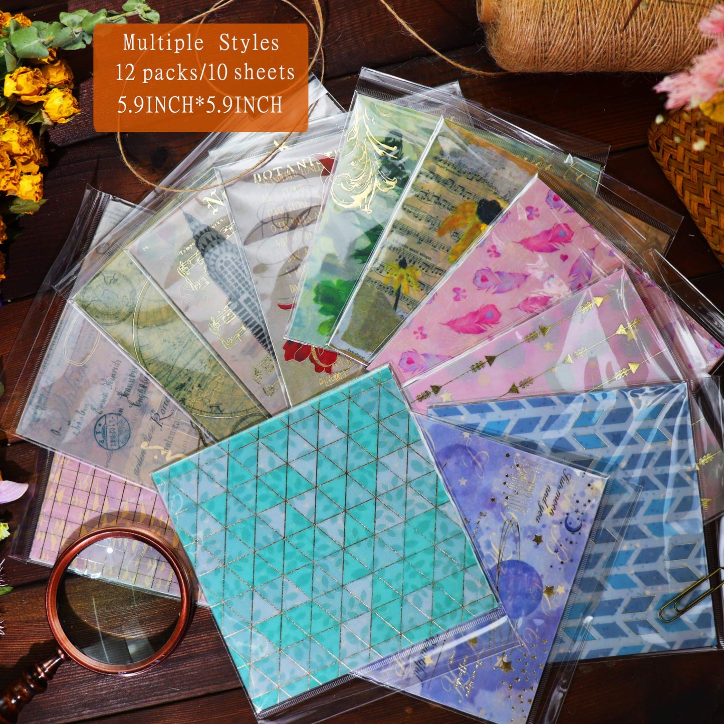 CATaireen Junk Journal Card Making Supplies Kit Scrapbooking Embellishments Collage Decoupage Art Craft for Adults Large DIY TN Travel Notebook Vintage Gold Washi Paper Ephemera Pack 120pcs