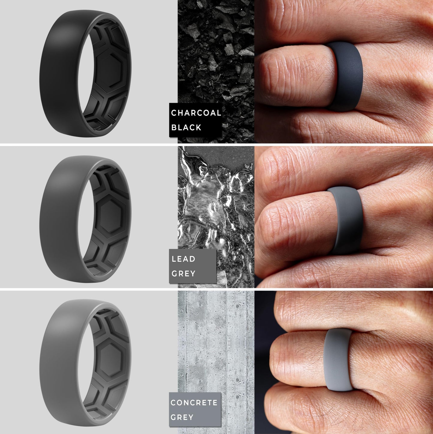 ThunderFit Men's Patterned Silicone Rings, 8mm Wide 2.2mm Thick Rubber Bands,Variety Multipack 1,4,7
