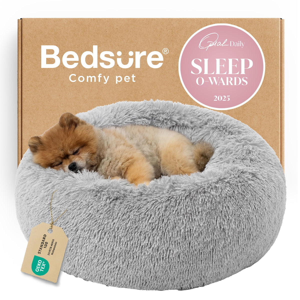 Bedsure Calming Small Medium Dog Bed Donut Washable Puppy Bed,27ins Black
