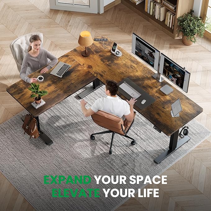 SIAGO L-Shaped Standing Desk - 63 x 55 Inch Adjustable Corner Standing Desk with Charging Station - L Shape Sit Stand Table with Memory Controller, Splice Board for Home Office