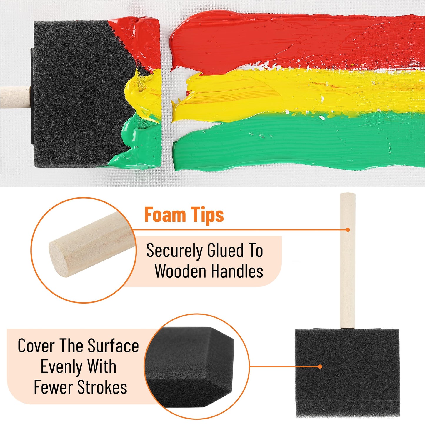 Bates- Foam Paint Brushes, 3-Inch, 36 Pack, Wooden Handle, Sponge Brushes for Painting, Staining, Varnishes, Gluing and DIY Craft Projects on Wood, Metal & More
