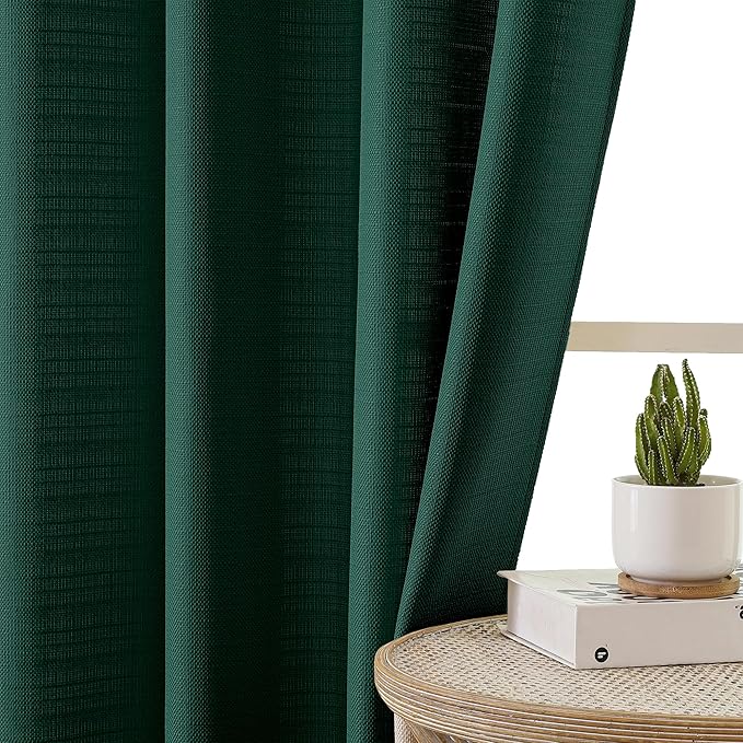 Chyhomenyc Hunter Green Curtains 78 Inch Length 2 Panels Set, Faux Linen Textured Light Filtering Soft Airy Farmhouse Curtain Drapes for Living Room Bedroom, 40Wx78L