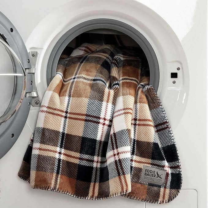 Eddie Bauer - King Blanket, Reversible Plush Bedding, Plaid Home Decor, Oeko-Tex Certified (Tralhead Plaid Beige, King)