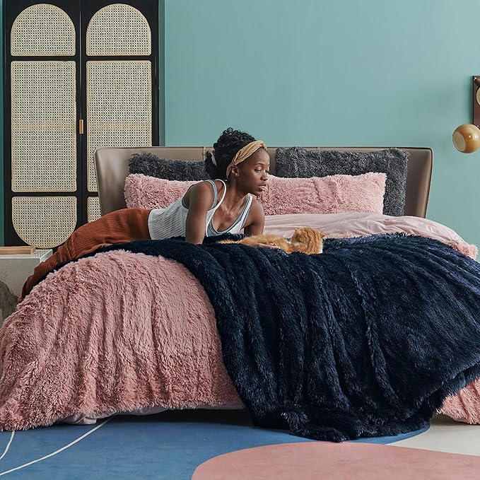 Bedsure GentleSoft Fluffy Navy Blue Throw Blanket for Couch, Dark Blue Gifts for Men, Women, Soft Sherpa Fleece Thick Warm Faux Fur Throw Blanket, Fuzzy Plush Cozy Gifts for Dad Grandpa, 50x60