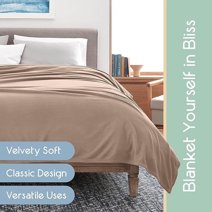 Vellux Twin Size Microfleece Blanket | Fleece Bed Blanket | All-Season Comfort| Supersoft Lightweight | Plush Throw Blanket for Bed Couch or Sofa | Pet-Friendly | Nutmeg