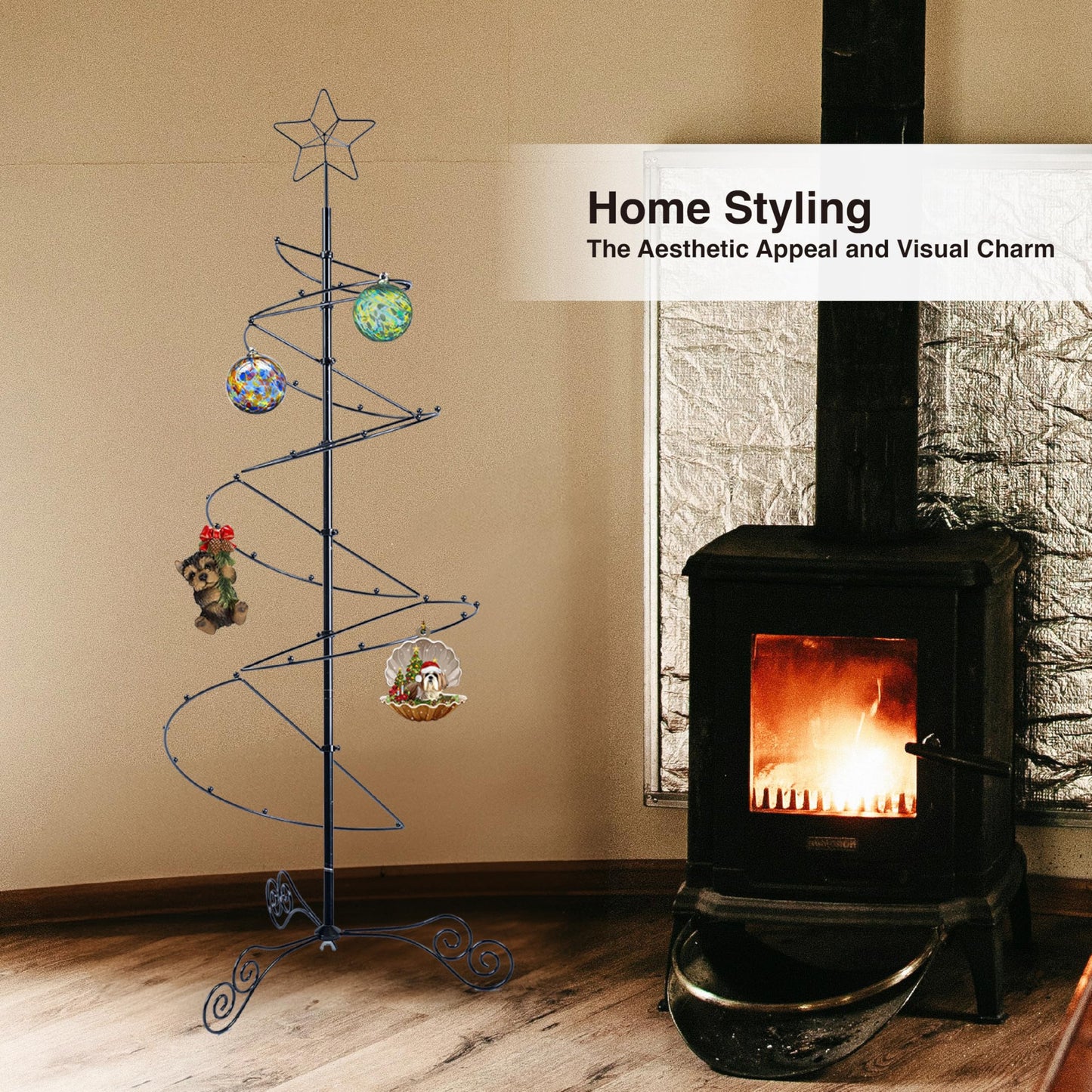 HOHIYA 3.3 FT Metal Spiral Christmas Tree Alternative Ornament Display Stand for Small Spaces Wrought Iron Hanging Tree with Hooks for Holiday Halloween Seasonal Decorations Gift Idea Black