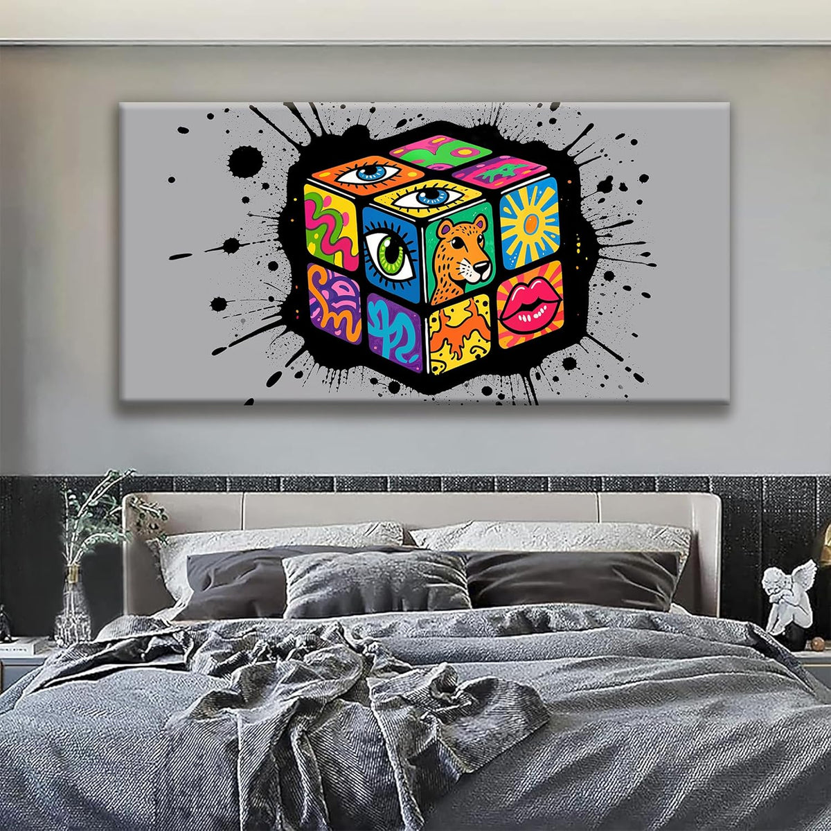 TAIJXAGSG Large Abstract Wall Art Canvas Art Wall Decor Graffiti Cube Wall Art Canvas Picture Painting Artwork For Bedroom Dinning Room Multicolor Wall Artwork 29x58 In