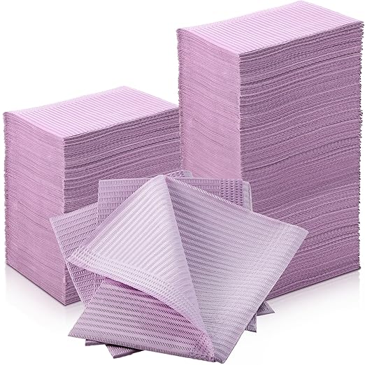 Newwiee 750 Pcs Disposable Dental Bibs Bulk Waterproof Tattoo Sheet Patients for Lash Nail Art Tray Cover 13" x 18"(Purple)