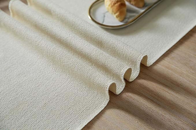 ZeeMart Cream Table Runners 72 Inches Long, Burlap Linen Style Rustic Farmhouse Table Runner, Boho Woven Dining Table Runner, 13x72 Inches, Cream