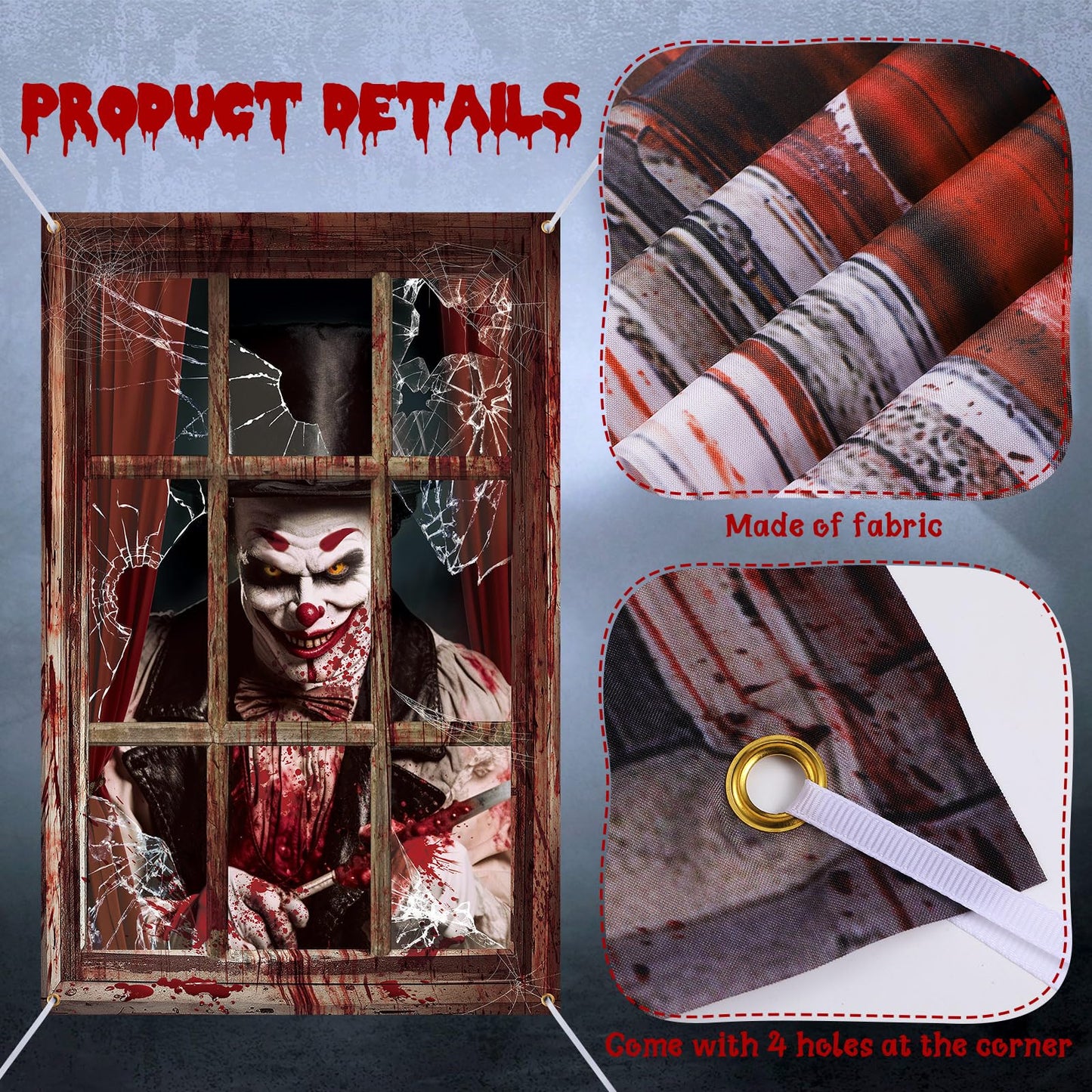 Fanfanwin 3 Pcs Halloween Evil Circus Window Door Covers Decorations Set Scary Clown Ghost Skull Curtain Decor Bloody Creepy Carnival Poster Backdrop Banner Halloween Window Silhouette for Party Decor