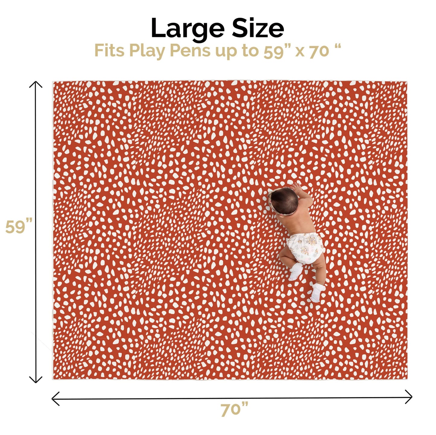 JumpOff Jo Foldable Foam Play Mat – Large Waterproof Baby & Toddler Activity Floor Mat, Double-Sided 70 x 59 Inch Play Surface - Boho Hearts