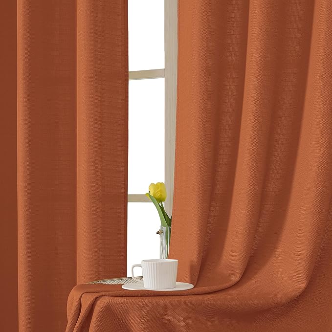 Chyhomenyc Orange Curtains 78 Inch Length 2 Panels Set, Faux Linen Textured Light Filtering Soft Airy Farmhouse Curtain Drapes for Living Room Bedroom, 40Wx78L