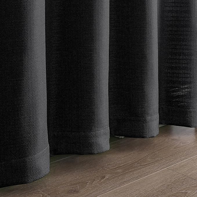 Chyhomenyc Black Curtains 72 Inch Length 2 Panels Set, Faux Linen Textured Semi Sheer Light Filtering Soft Airy Privacy Farmhouse Curtain Drapes for Living Room Bedroom, 40 Wx72 L Inches