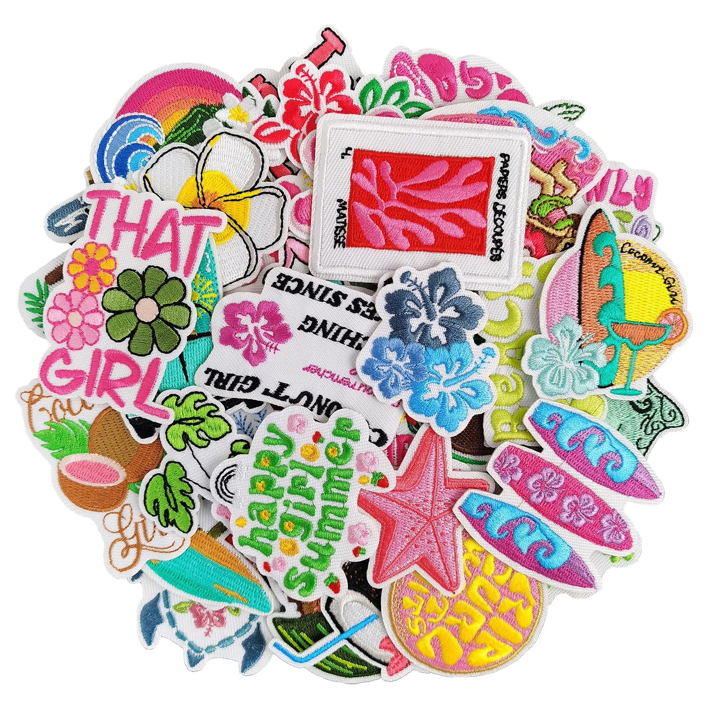 ZESION Summer Iron-On Patches for Dresses, Hats, Jeans, Pants, Jackets, Backpack Repair and Decorative Embroidered Applique Patches - 48 Pcs