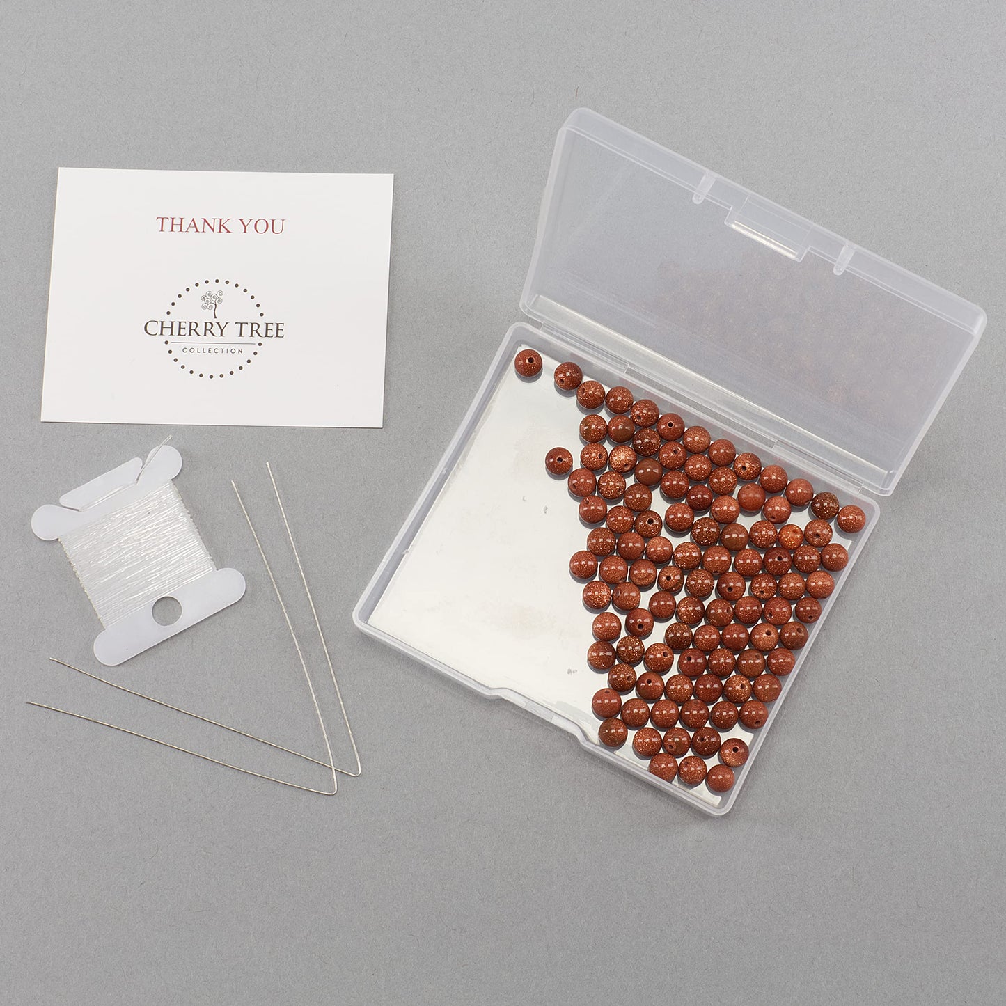 Cherry Tree Collection | 100PCS 6mm Goldstone Gemstone Round Beads for Jewelry Making | Includes Storage Box, Elastic String, and Needles
