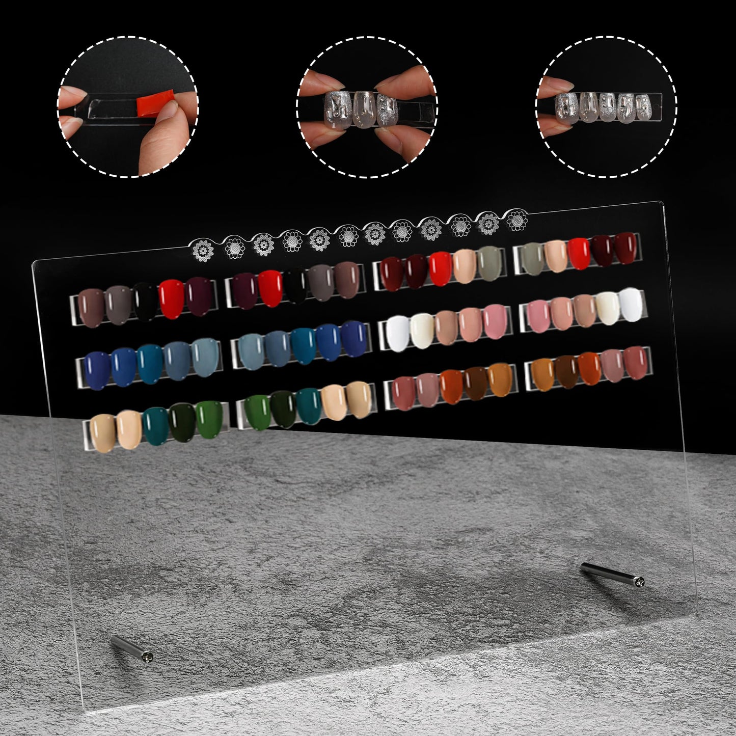 Nail Art Display Board, Acrylic False Nail Tips Sample Display Nails Colors Sample Display Stand with 50pcs Small Display tips and double side tape for Salon Nails Art Practice (Extra Large)