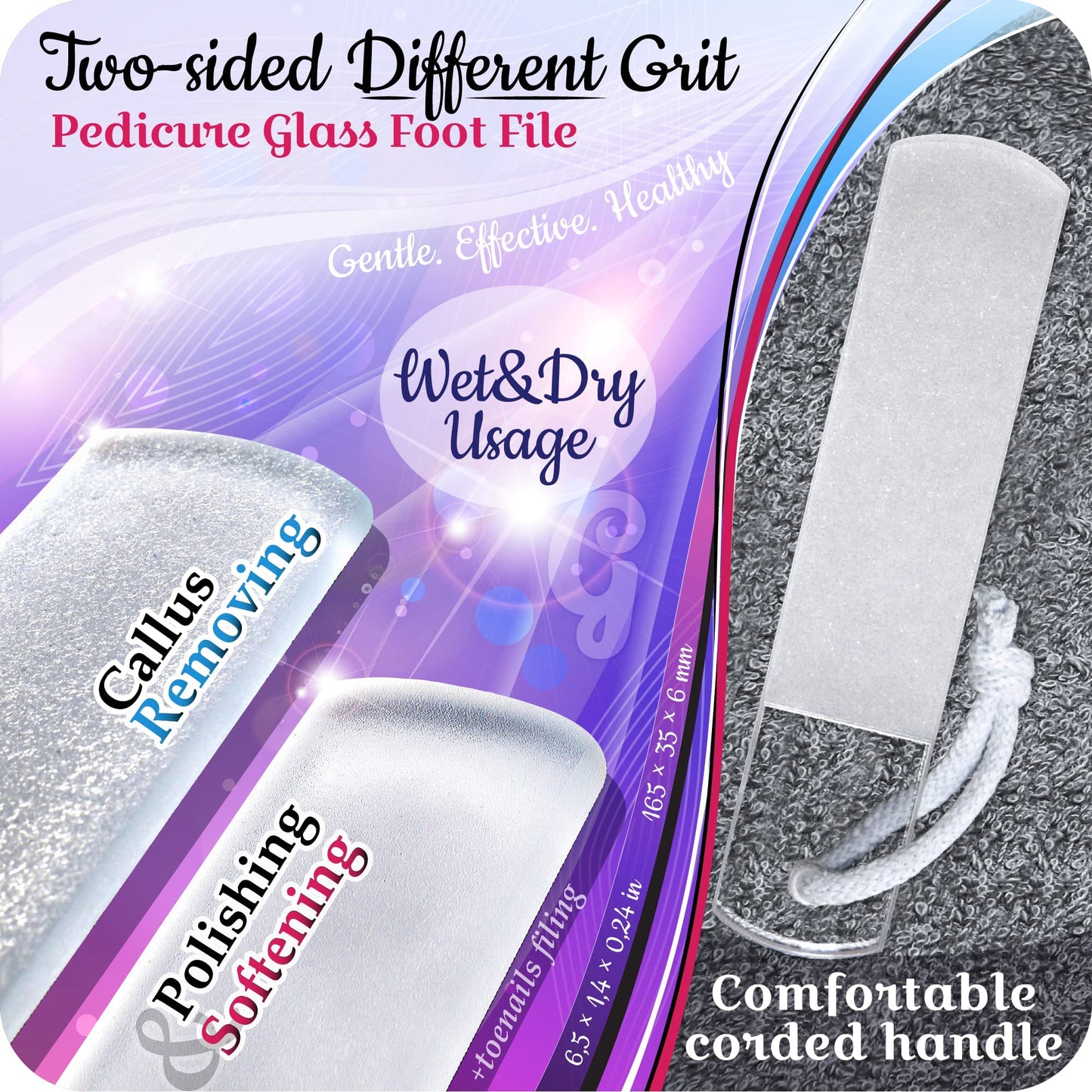 GLADZY Czech Glass Nail File Set - Multifunctional Nail Shiner Buffer, Callus Remover Foot Rasp, Glass Cuticle Pusher Manicure Stick, Etched Surface, Professional Nail Care Tool, Made in EU