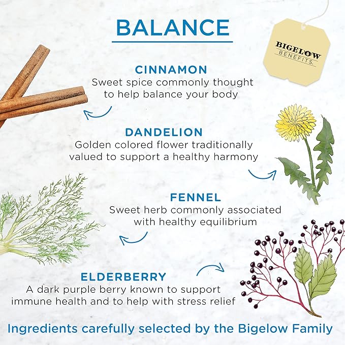 Bigelow Tea Benefits Balance Cinnamon and Blackberry Caffeine Herbal Teabags, 18 Count, Pack of 6