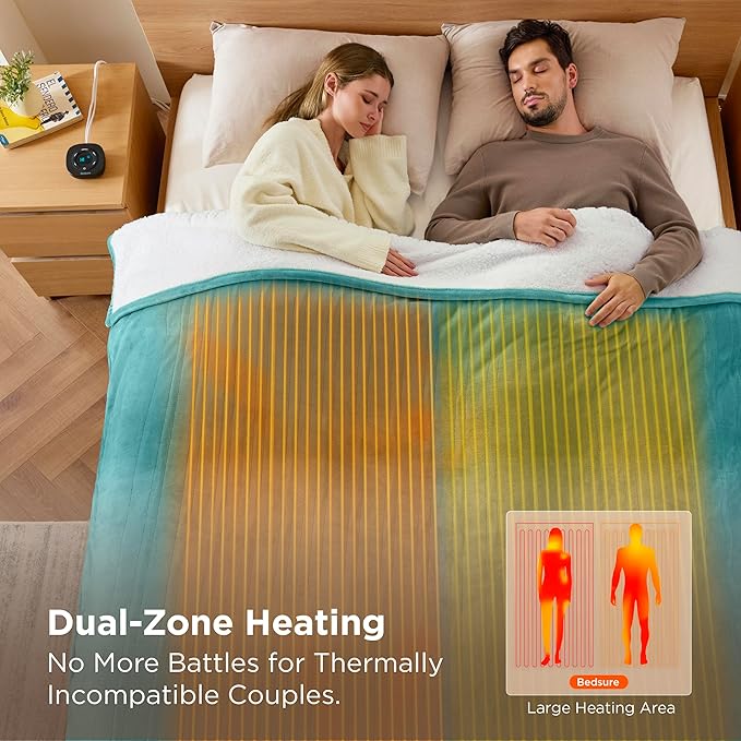Bedsure Electric Blanket King Size - Dual Control Heated Blanket King Size, Fast Heating with 10 Time Settings & 10 Heat Settings, Warm Gift for Grandma (100x90 inches, River Blue)