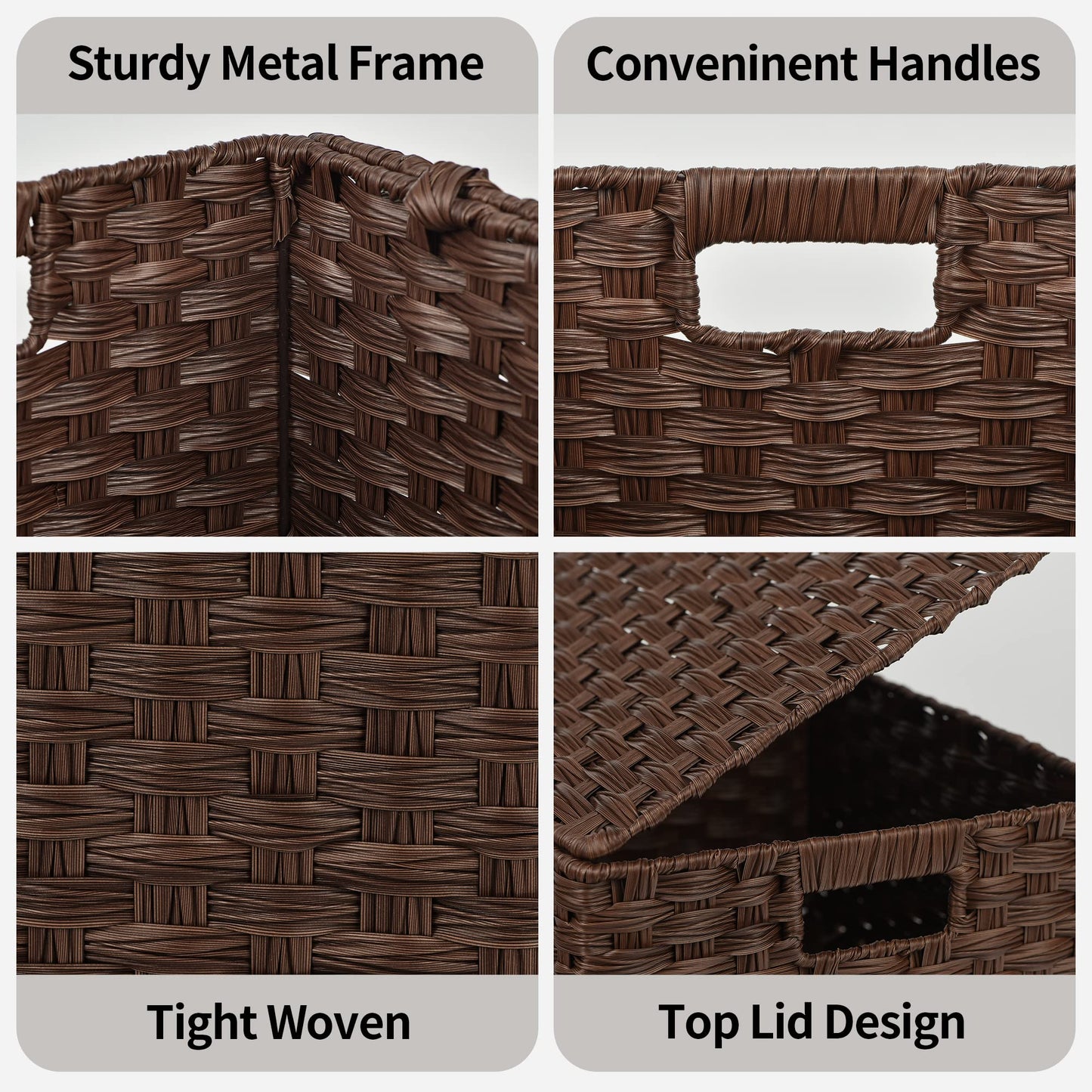 GRANNY SAYS Wicker Baskets with Lids, Set of 3 Decorative Storage Boxes, Woven Basket for Organizing, Storage and Organizer Baskets, Brown, 3-Pack