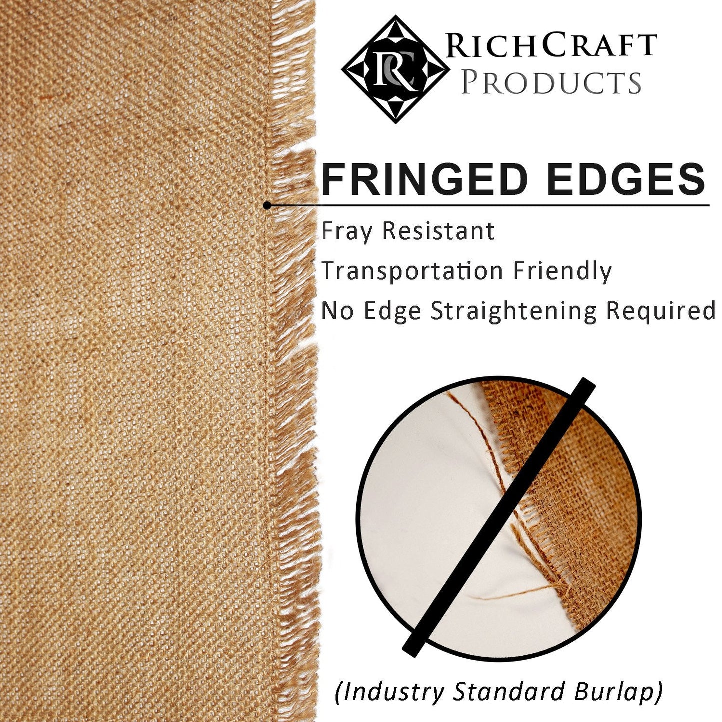 12" x 10yd Fringed Edge No-Fray Burlap Roll = 3-5 DIY Table Runners with Fringed Edges ~ Perfect for Weddings, Placemat, Crafts. Decorate Without The Mess!