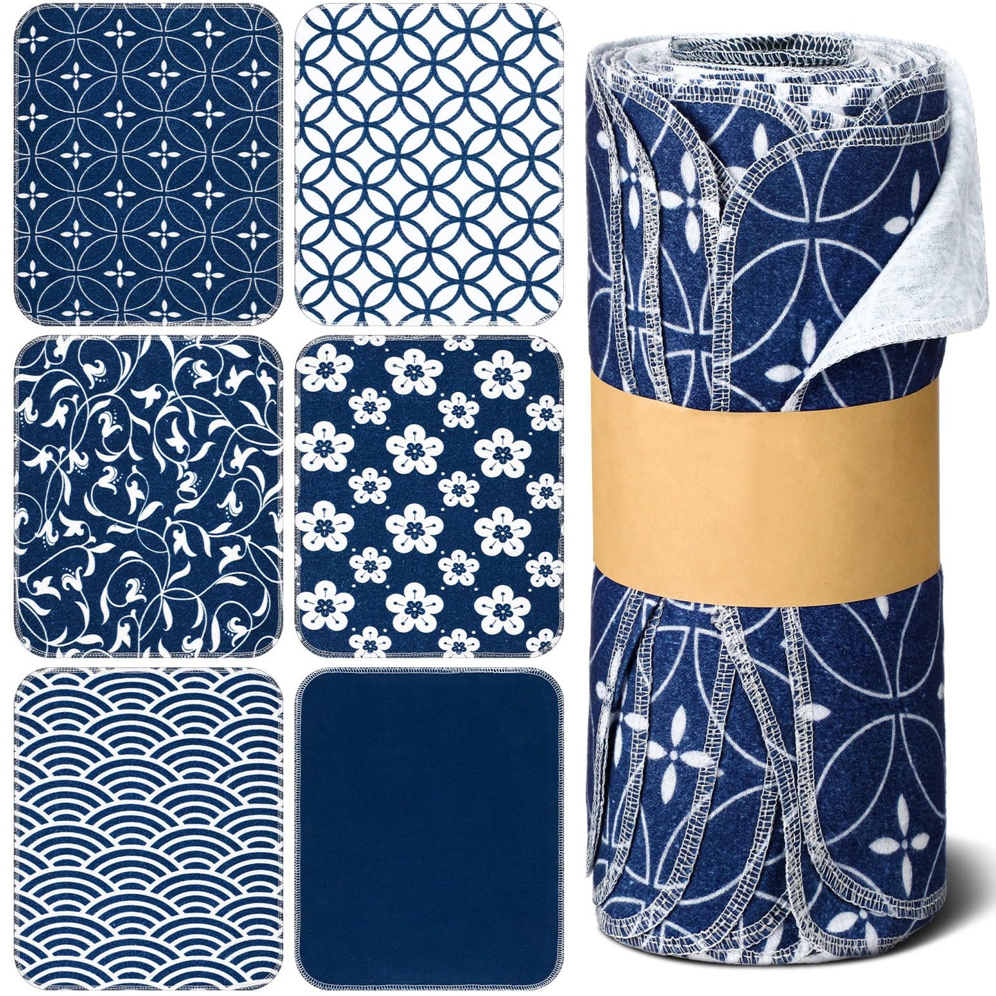 Noveread 36 Pack Japanese Reusable Cleaning Cloths Washable Cotton Kitchen Towels for Home (Blue)