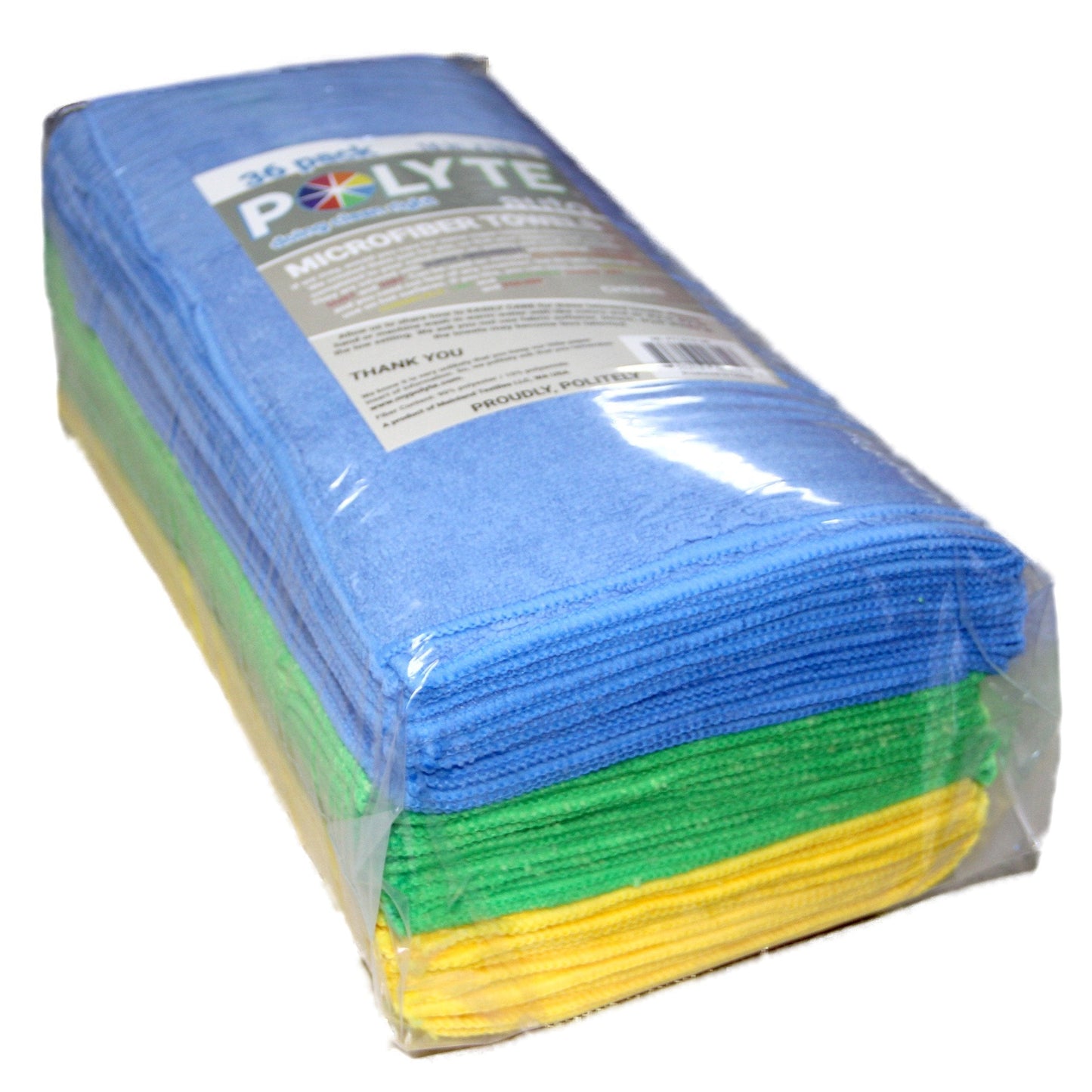 POLYTE Premium Microfiber Cleaning Towel,16x16 in 36 Pack (Blue,Green,Yellow)