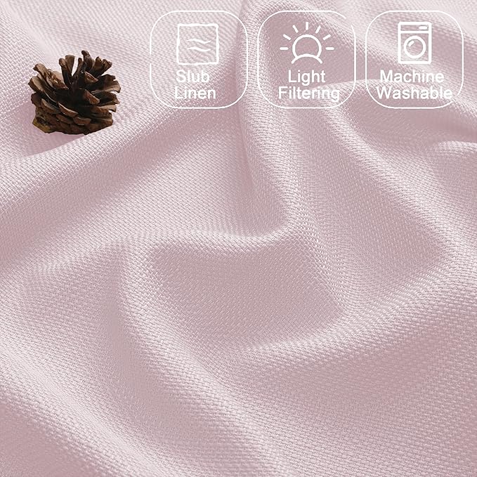 Chyhomenyc Bennet Blush Pink Valance for Windows, Faux Linen Slub Textured Semi Sheer Small Window Kitchen Valance Curtain, Rod Pocket Cafe Valance for Bathroom Laundry Basement, 30Wx14L inch, 2 Piece