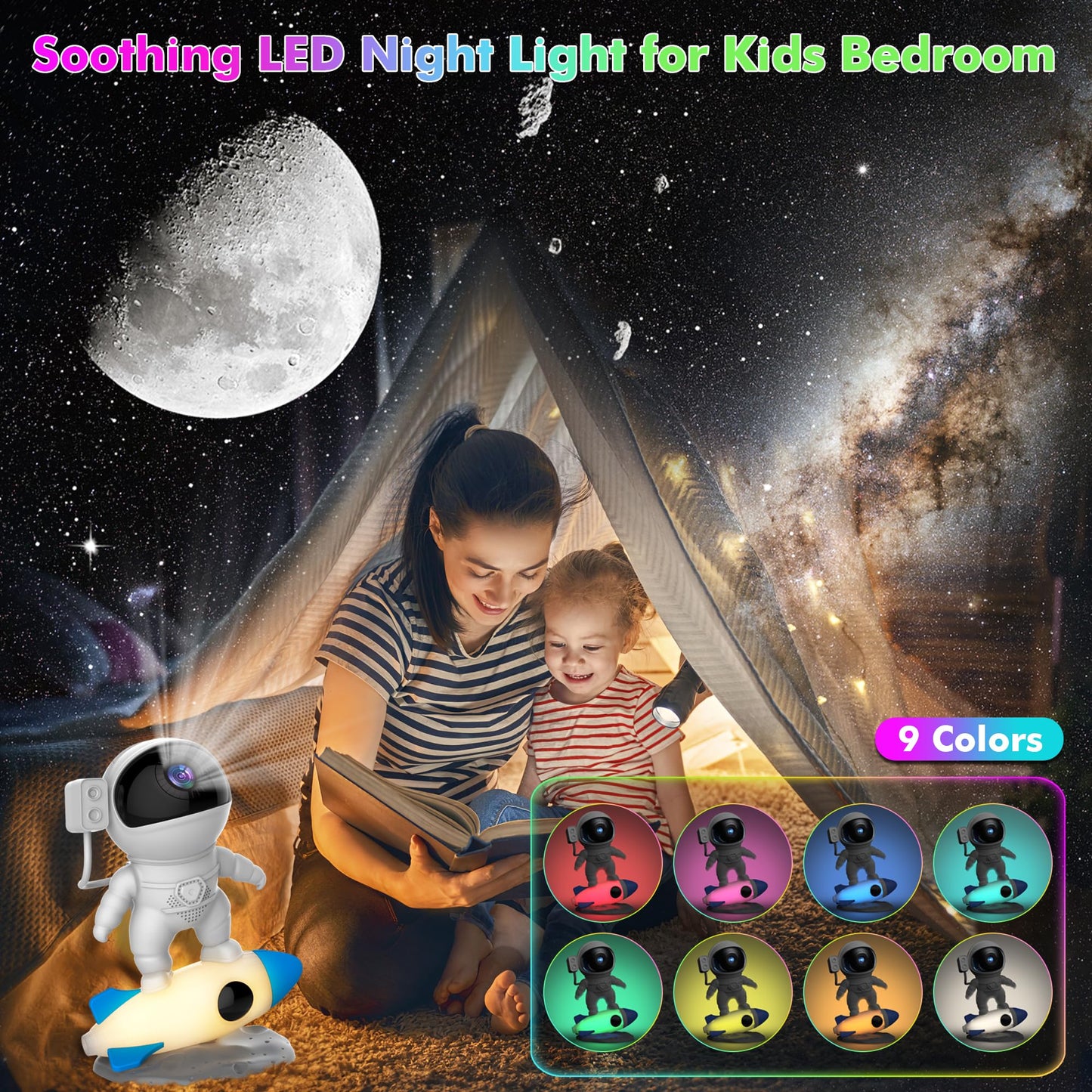 Aimetoile Astronaut Galaxy Projector Light for Bedroom, 12-in-1 HD Nebula Northern Lights Projector with 360° Rotating Projection, Fixed Rocket Night Light with Timer, Gift for Boys Girls Kids