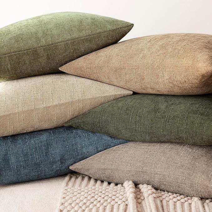 Foindtower Set of 2 Soft Textured Chenille Throw Decorative Pillow Covers Square Accent Solid Cushion Cover Cozy Neutral Farmhouse Pillow Case for Couch Sofa Bedroom Living Room 26x26 Inch,Light Taupe