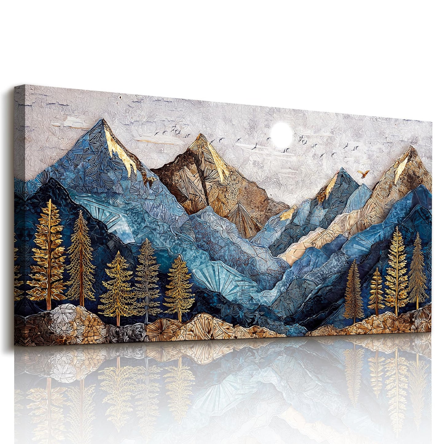 imjiayu Mountain Wall Art, Large Wall Decor, Landscape Wall Art, Modern Abstract Scenery Art, Rustic Picture Nature Prints, Blue and Gold Paintings for Living Room Bedroom Kitchen Home Office 20"x40"