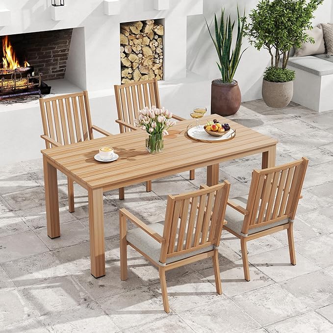 Wisteria Lane 5 Pieces Patio Table and Chairs Set, Aluminum Outdoor Dining Table with 4 Chairs, Outdoor Patio Dining Sets with Removable Cushion for Garden, Backyard, Lawn, Brown