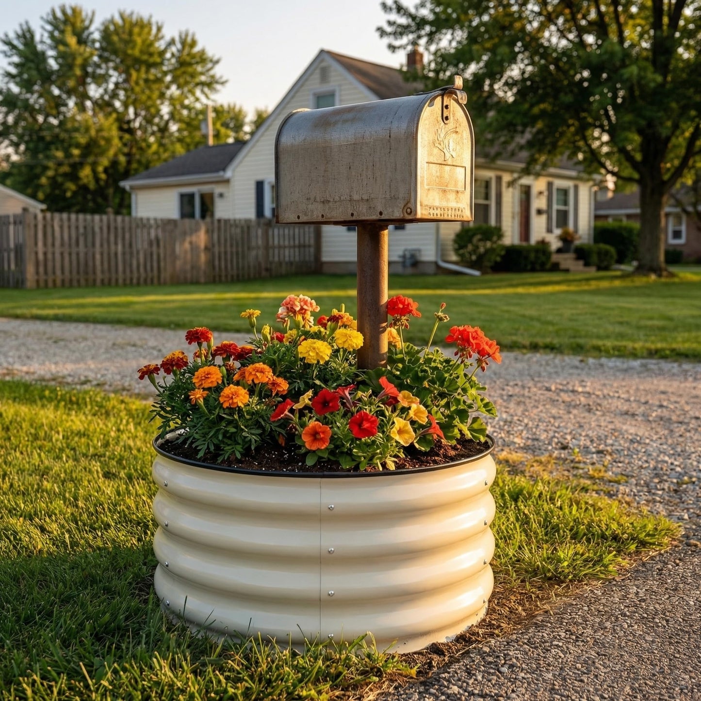 SnugNiture 2x2x1ft Round Galvanized Raised Garden Bed Kit Outdoor, Metal Planter Box for Planting Plants Vegetables, White