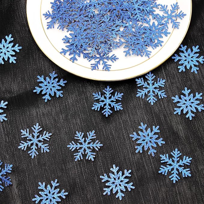 200PC Snowflake Confetti Dark Blue Christmas Confetti Snowflakes Table Scatter For Winter Holiday Birthday Baby Shower Party Decorations