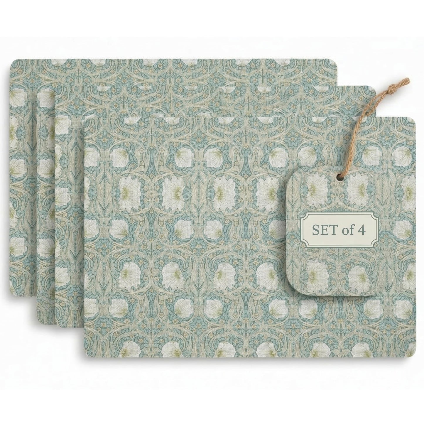 Pimpernel Morris & Co Privat Blue Placemats, Set of 4 - Heat-Safe Table Mats with Floral Design & Cork Backing for Dining Table Styling & Giftable Tableware for Special Occasions