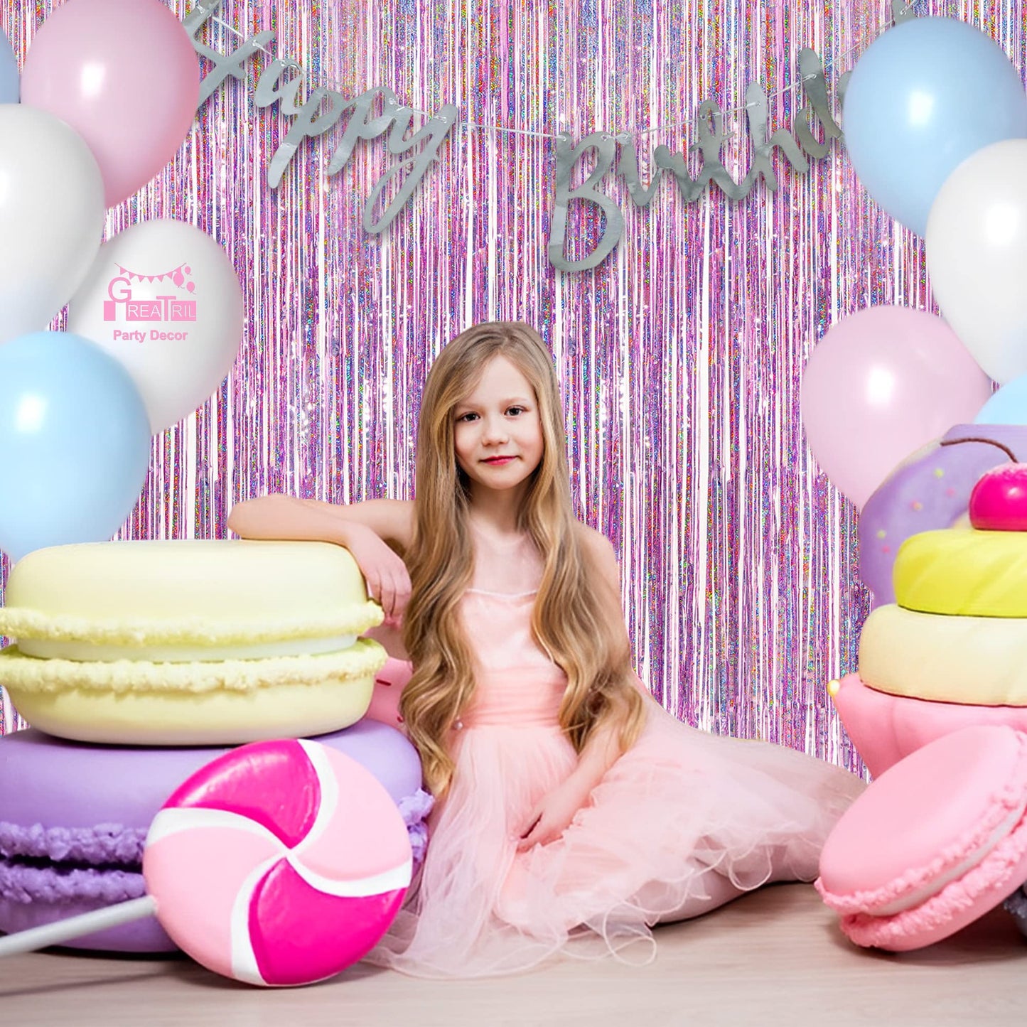 Pink Tinsel Curtain Party Backdrop - GREATRIL Foil Fringe Curtain Lilac Pink Party Streamers for Birthday Girl Themed Party Decorations - 2 Packs