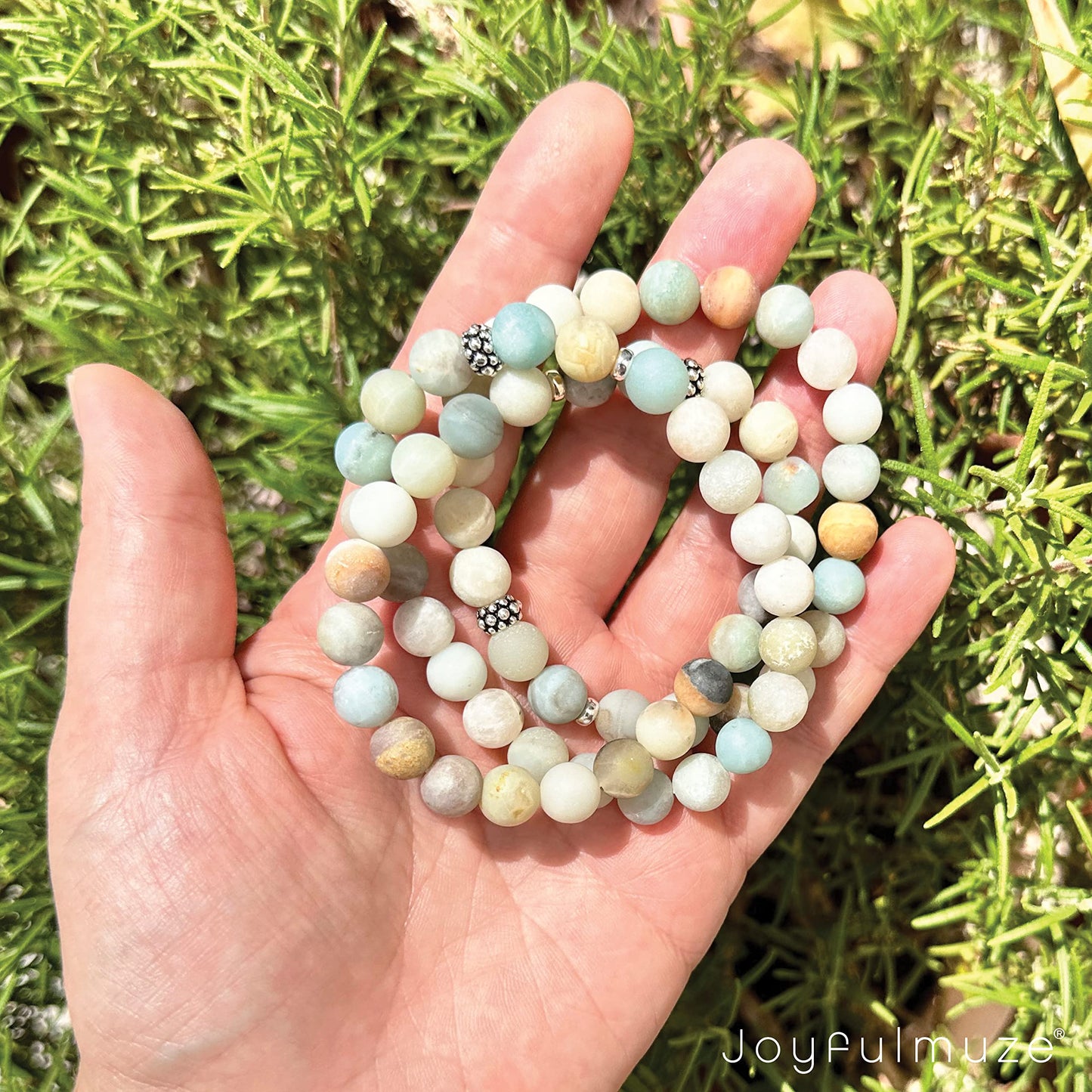 Joyfulmuze Matte Amazonite Natural Gemstone, 925 Sterling Silver, Healing Stone, Hope and Truth Bracelet, Birthday Jewelry Gift for Women, 7" (Amazonite-Silver-8mm)