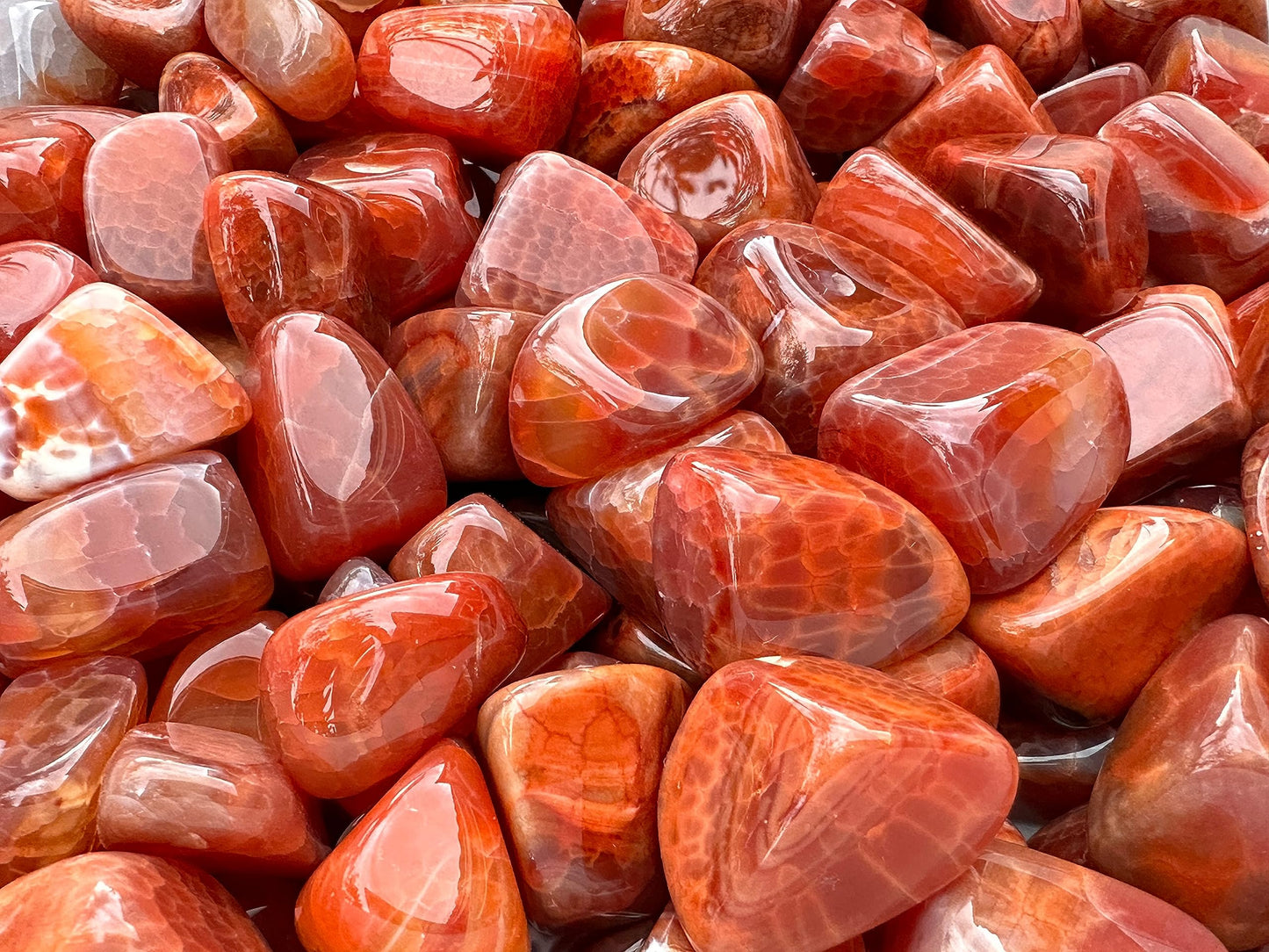 GAF TREASURES 5 Pcs Fire Agate Tumbled Stones, Polished Fire Agate Gemstone, Fire Agate Healing Crystals