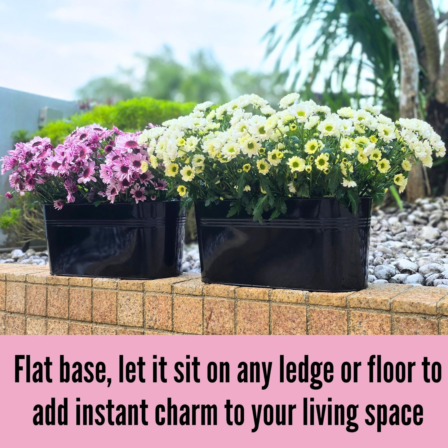 LaLaGreen Outdoor Plants Rail Planter (16 Inch, 6 Pack) Black Metal Iron Hanging Flower Pots Deck Railings Fence Buckets Modern Boho Style Wall Mount Window Boxes Plant Holder Hooks Porch Home Decor