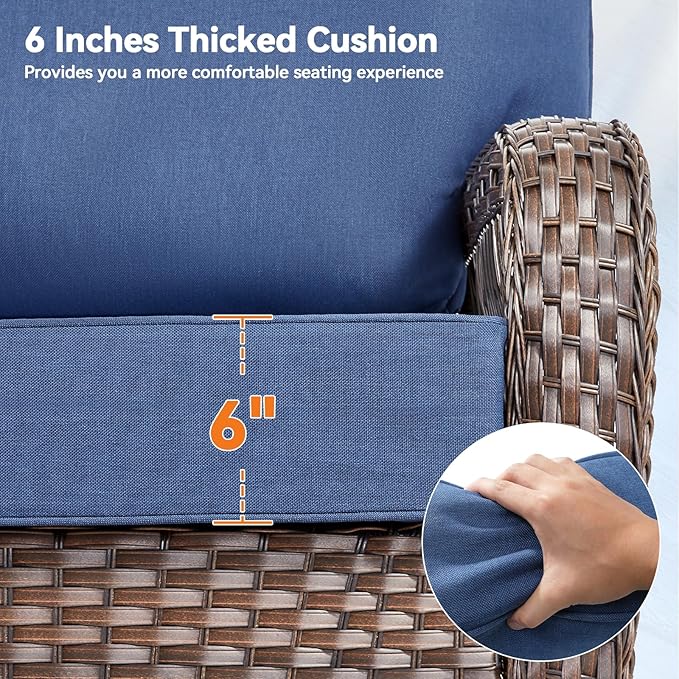 Luxury 6" Outdoor Cushions for Patio Furniture, 24x24x6 Thick Seat Cushion Set, Fade Resistant Couch Chair Replacement Cushions High Density Deep Wicker Chair Cushion with Removable Cover, Blue