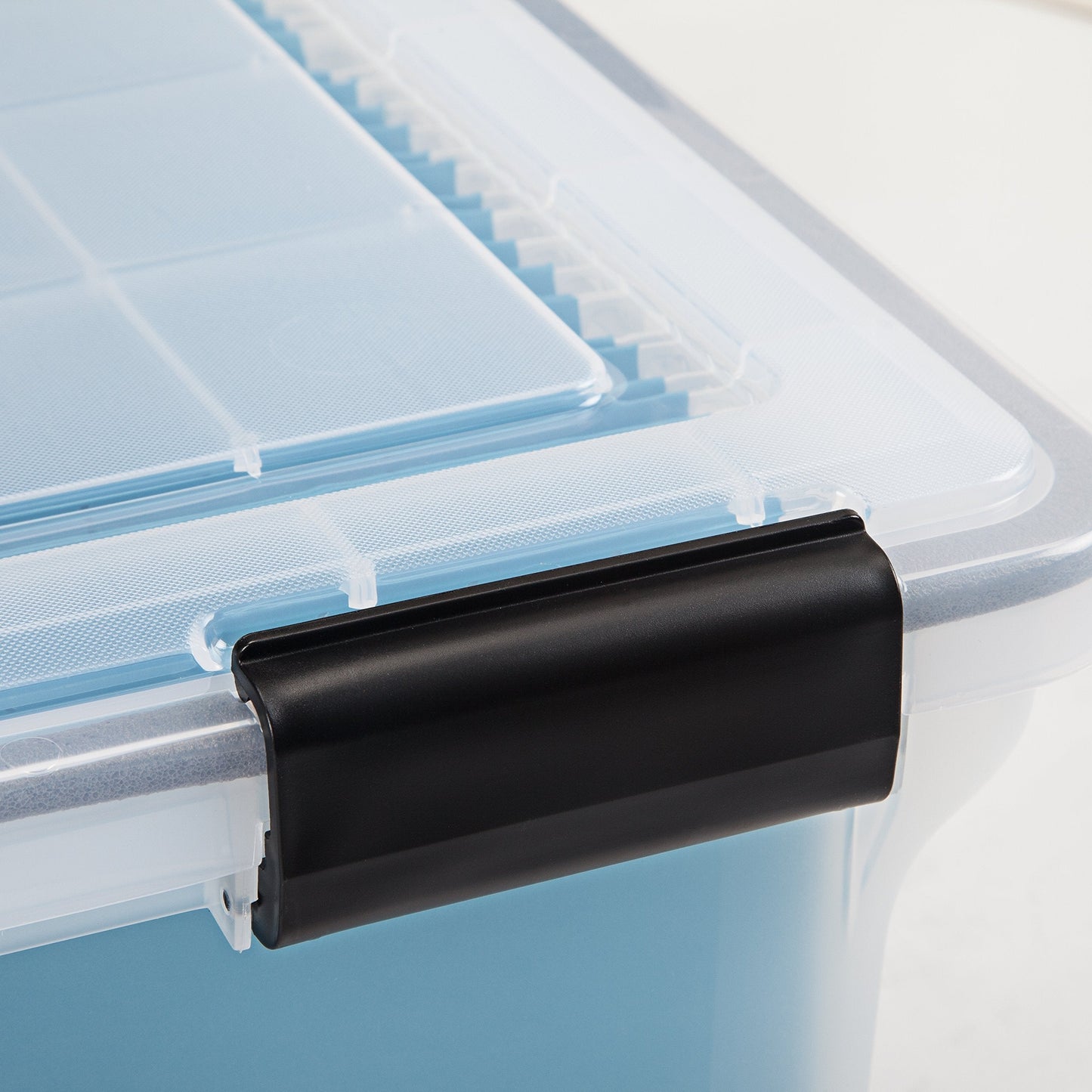 IRIS USA File Box WeatherPro Organizer Plastic for Letter/Legal, Water Resistant Document, Durable Lid, Seal w/Secure Latching Buckles, Stackable, Nestable, Clear 32 Qt. 1 Pack