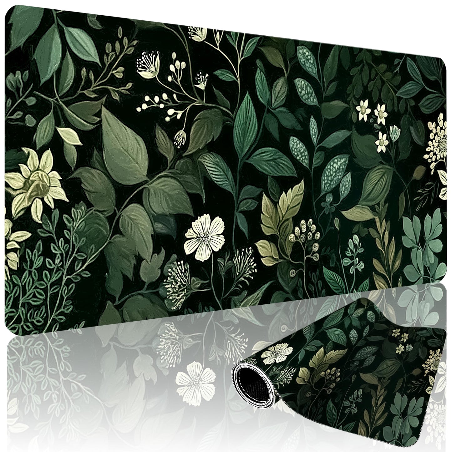 ModrnGld XXL Gaming Mouse Pad 35.4 x 15.7 Inch, Large Floral Desk Mousepad with Vintage Botanical Design, Water-Resistant, Stitched Edges, Non-Slip Rubber Base Desk Mat
