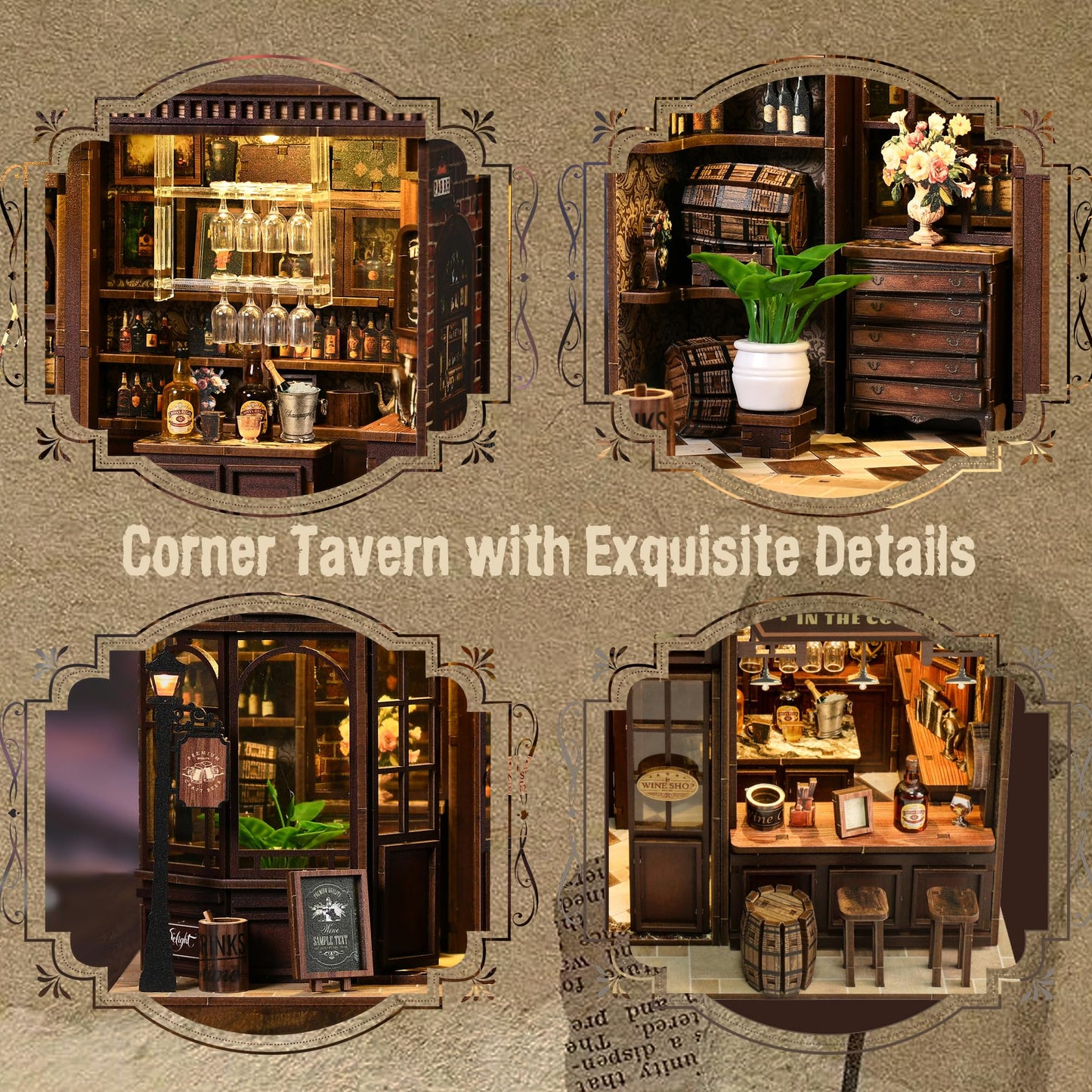 Soothee DIY Book Nook Kit with LED Lights | 3D Puzzles for Adults & Teens, Miniatures and Model Building Kits for Bookshelf Decor, Relaxing & Unique Gift for Craft Lovers | Corner Tavern