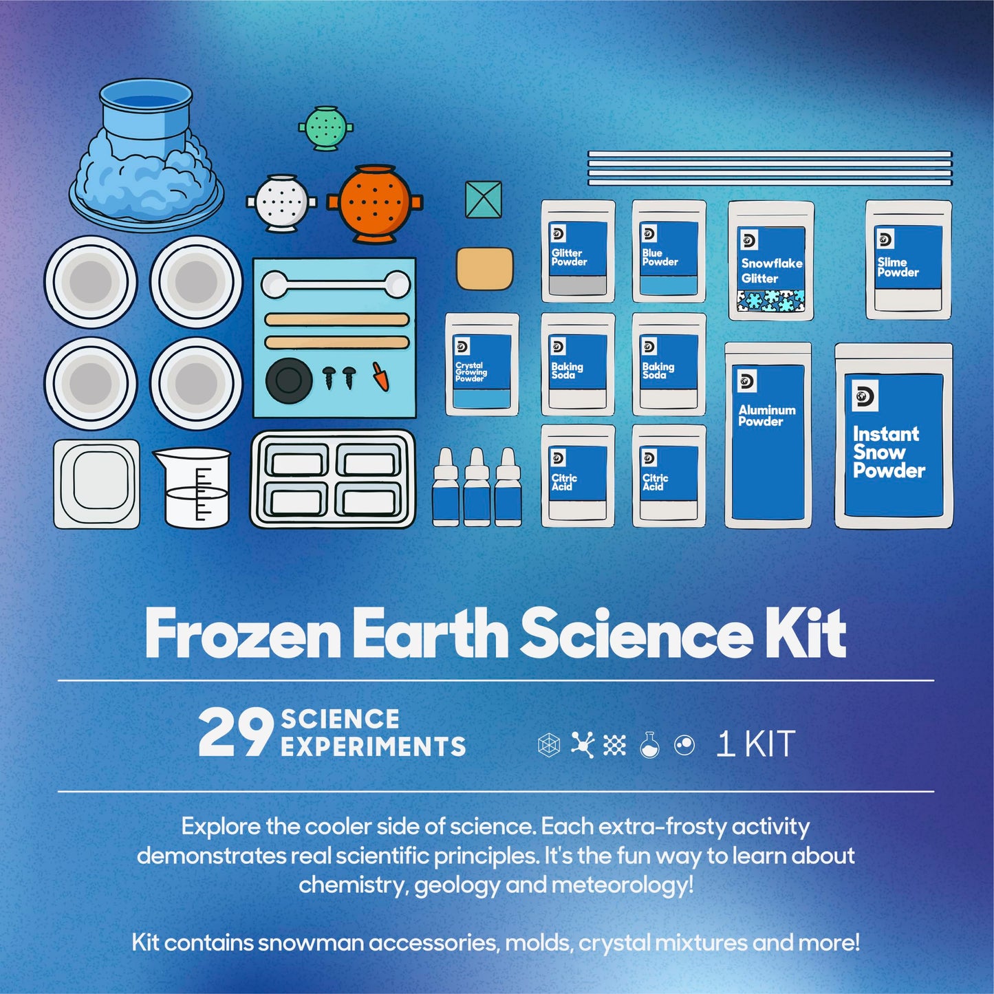 Discovery Frozen Earth Science Kit for Kids| 29 Science Experiments| Grow Crystals, Instant Snow, Snowflake Slime, Frozen Volcano| STEM Chemistry Activity Set| Educational Learning Toy| Gift Ages 8+